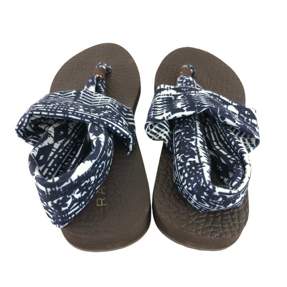 Rampage Womens Sling Sandals Thong Fabric Wrap Blue White Print Size 6 - Picture 3 of 6